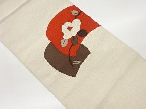 抽象色紙に椿模様織出し名古屋帯